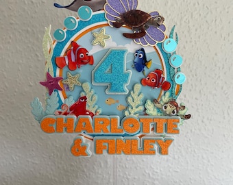 Personalised Finding Nemo & Dory inspired cake topper | Finding Nemo Dory birthday party decor | Nemo Dory cake decorations