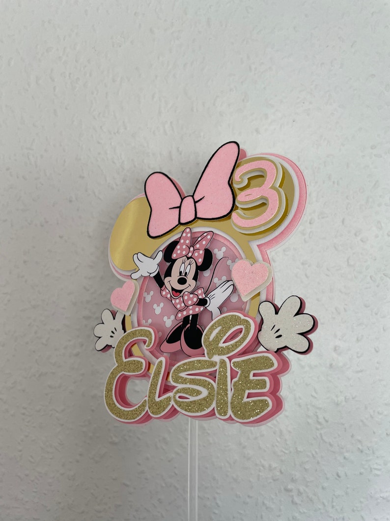 Handmade Minnie Mouse Cake topper Minnie Mouse cake topper Pink Personalised cake decoration Birthday Party decoration keepsake image 8