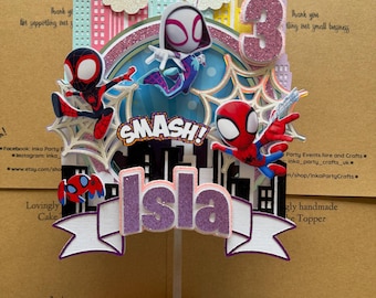 Pink 3D Spidey and friends Cake topper | Spidey  | Personalised Handmade | Superhero Party decorations | Cake decor | Spider-man party
