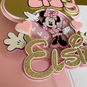 Handmade Minnie Mouse Cake topper Minnie Mouse cake topper Pink Personalised cake decoration Birthday Party decoration keepsake image 1