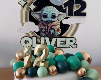 Star Wars Baby Yoda Grogu topper | Cake decoration | Kids birthday party | keepsake | Handmade | Made in UK | birthday party decoration