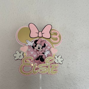 Handmade Minnie Mouse Cake topper Minnie Mouse cake topper Pink Personalised cake decoration Birthday Party decoration keepsake image 9