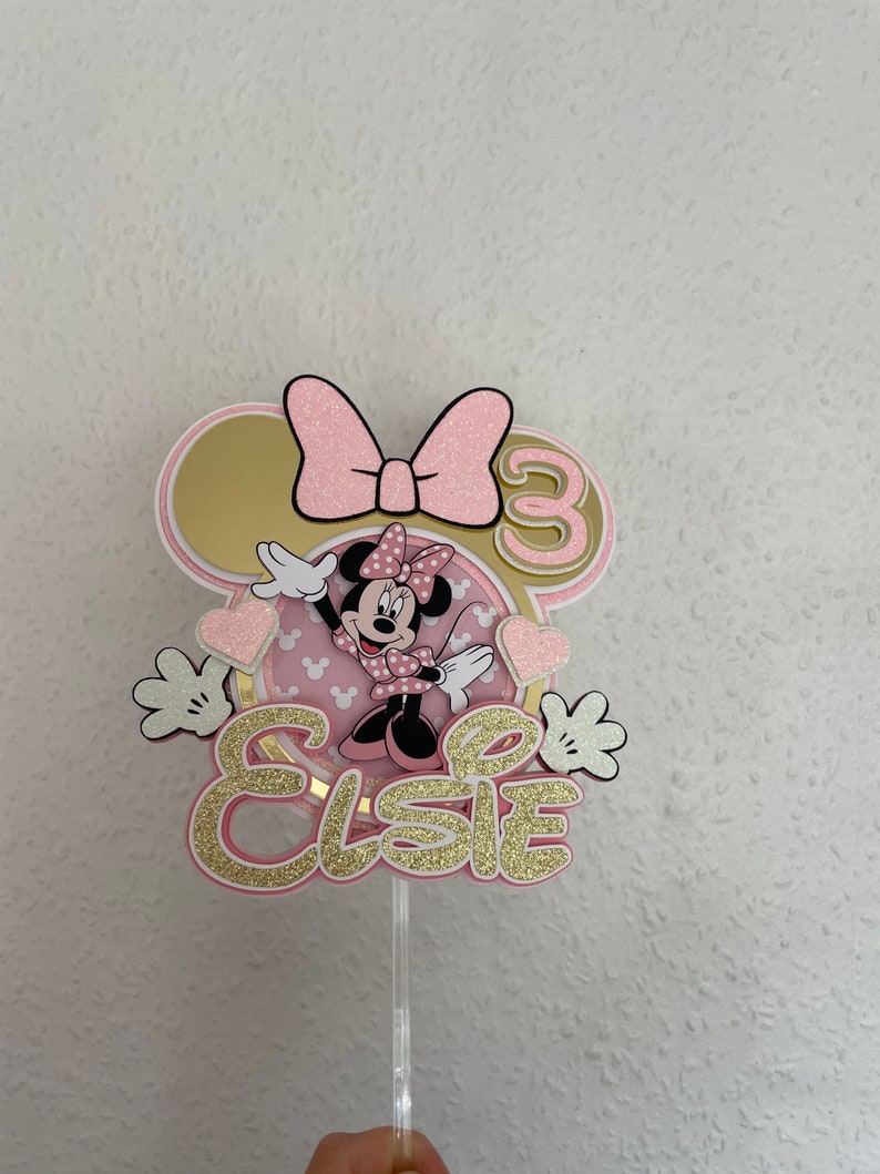 Handmade Minnie Mouse Cake topper Minnie Mouse cake topper Pink Personalised cake decoration Birthday Party decoration keepsake image 9