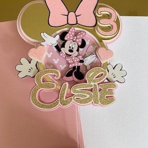 Handmade Minnie Mouse Cake topper Minnie Mouse cake topper Pink Personalised cake decoration Birthday Party decoration keepsake image 7