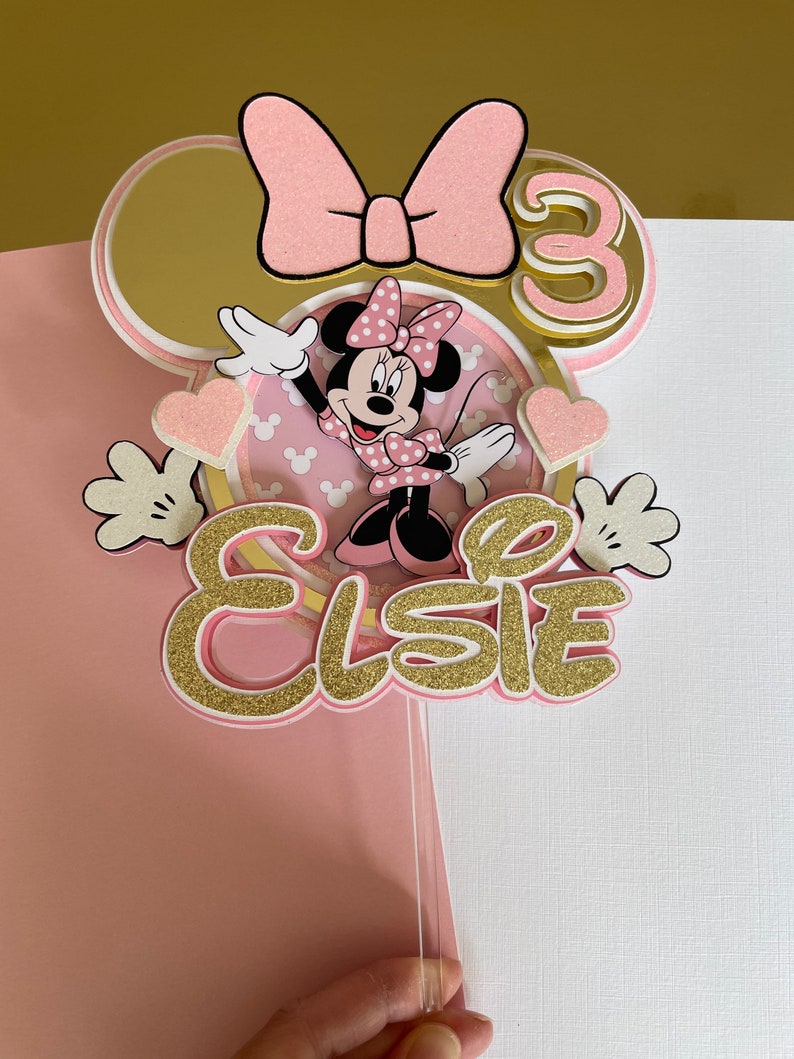 Handmade Minnie Mouse Cake topper Minnie Mouse cake topper Pink Personalised cake decoration Birthday Party decoration keepsake image 7