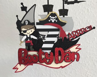 Taarttopper piraat | Taartdecor met piratenthema | Gepersonaliseerde taarttopper | Piraten verjaardagsfeestje decoraties | feestdecoratie op maat |