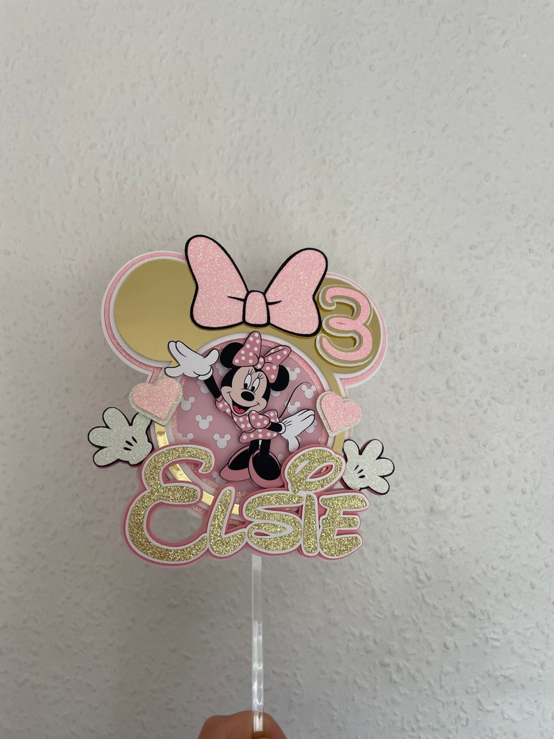 Handmade Minnie Mouse Cake topper Minnie Mouse cake topper Pink Personalised cake decoration Birthday Party decoration keepsake image 6