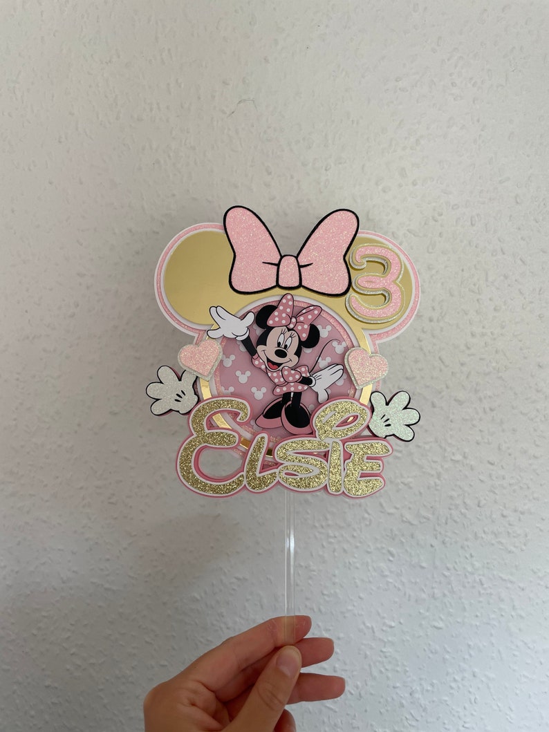 Handmade Minnie Mouse Cake topper Minnie Mouse cake topper Pink Personalised cake decoration Birthday Party decoration keepsake image 2