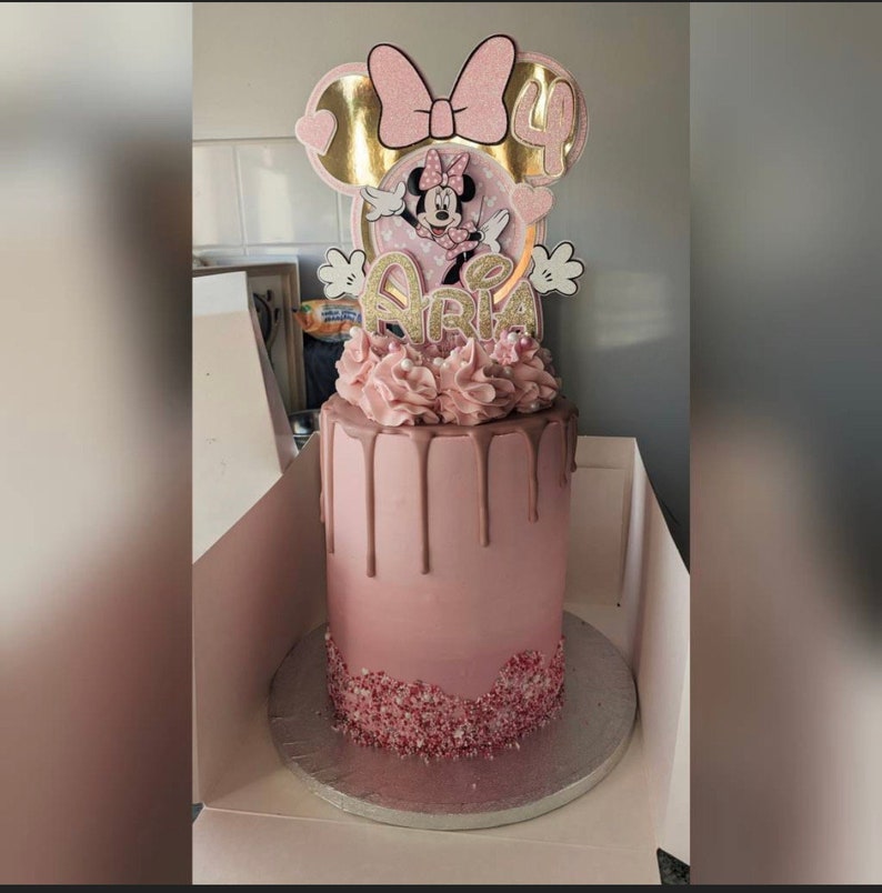 Handmade Minnie Mouse Cake topper Minnie Mouse cake topper Pink Personalised cake decoration Birthday Party decoration keepsake image 3