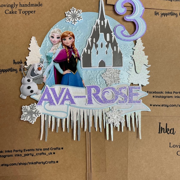 Handgefertigter Disney Frozen Cake Topper | Gefrorene Kuchendekoration | Gefrorene Geburtstagsparty | Elsa Anna Frozen Party | exklusives Design | Partydekoration