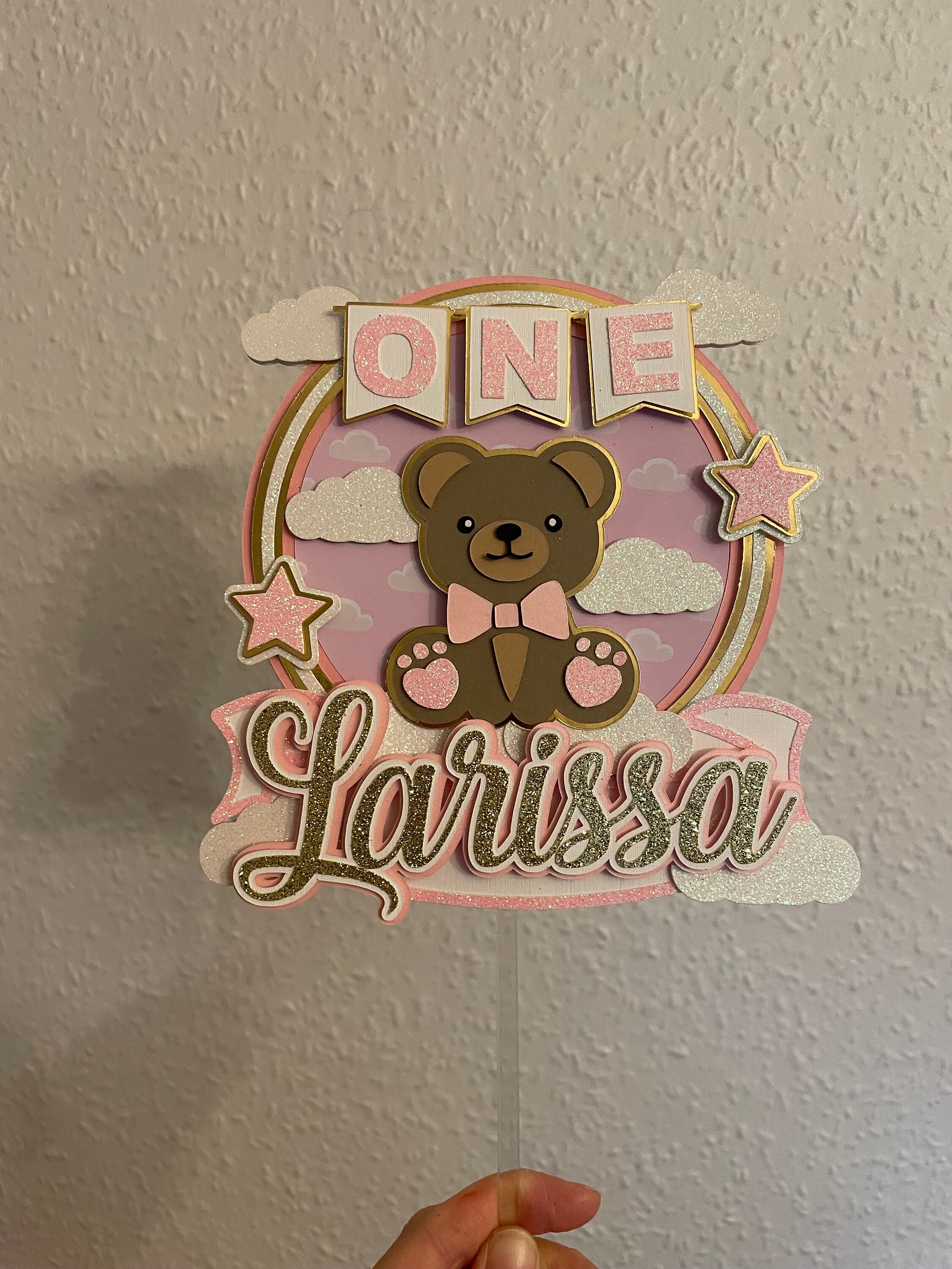 First birthday cake topper | Teddy Bear & Clouds | Kids party | keepsake | Handmade | Made in UK | birthday decoration | Teddy birthday