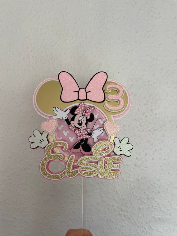 Décoration de gâteau d'anniversaire rose Minnie Mouse pour filles
