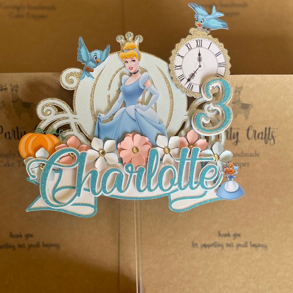 Décoration pour gâteau inspirée de la princesse Cendrillon | Cendrillon | Décorations de fête d'anniversaire | Fait main | Personnalisé | Souvenir | 3D