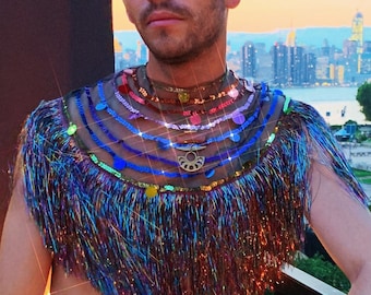 Regenbogen Festival Accessoire Disco Kragen handgefertigt Weihnachtsgeschenk ihr Pailletten Lametta Kostüm Epaulettes Schmuck Rave Party Karneval