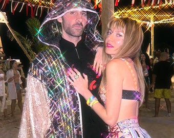 Holographic Futuristic Cape Cyber Psytrance Kimono Festival Sparkly Jacket Rave Disco Party robe glitter Halloween costume BurningMan Outfit