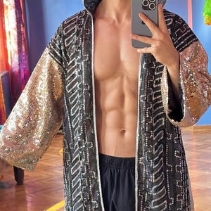 Holographic Futuristic Cape Cyber Psytrance Kimono Festival Sparkly Jacket Rave Disco Party robe glitter Halloween costume BurningMan Outfit
