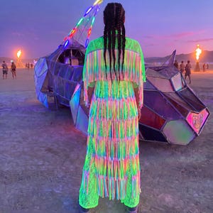 Neon Fringe jacket, Rainbow Fringe Kimono, Rainbow Kimono, Tinsel Jacket, fringe duster, gay pride outfit, neon glow jacket, festival duster