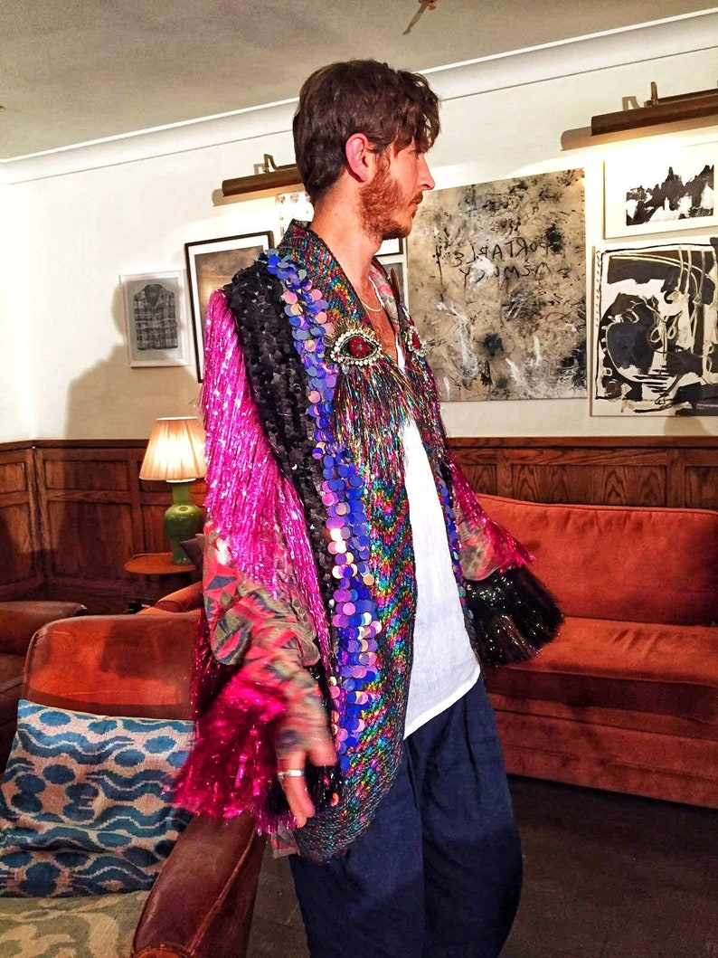 Tinsel Fringe Kimono Rainbow Jacket Rave Outfit Party Festival Etsy