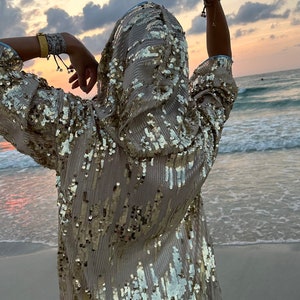 Burningman Outfit, Sparkly Kimono, Golden Outfit, Gold Sequin Kimono, Gold Caftan, Sequin Kimono, Sequin Duster, Party Outfit, Burner jacket image 7