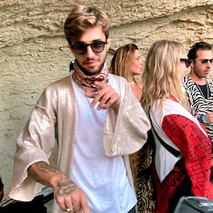 Rave kimono men burningman edc outfit Jedi Costume rave coat Mens rave outfit festival clothing sequin robe boho kimono jedi robe mens cape image 15