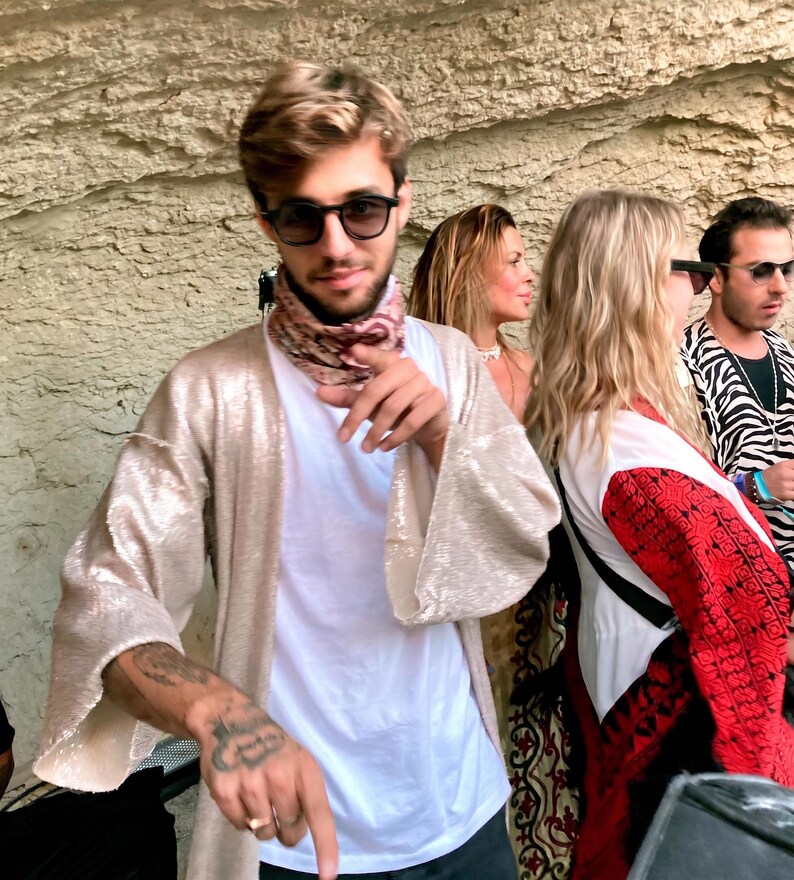 Rave kimono men burningman edc outfit Jedi Costume rave coat Mens rave outfit festival clothing sequin robe boho kimono jedi robe mens cape image 15