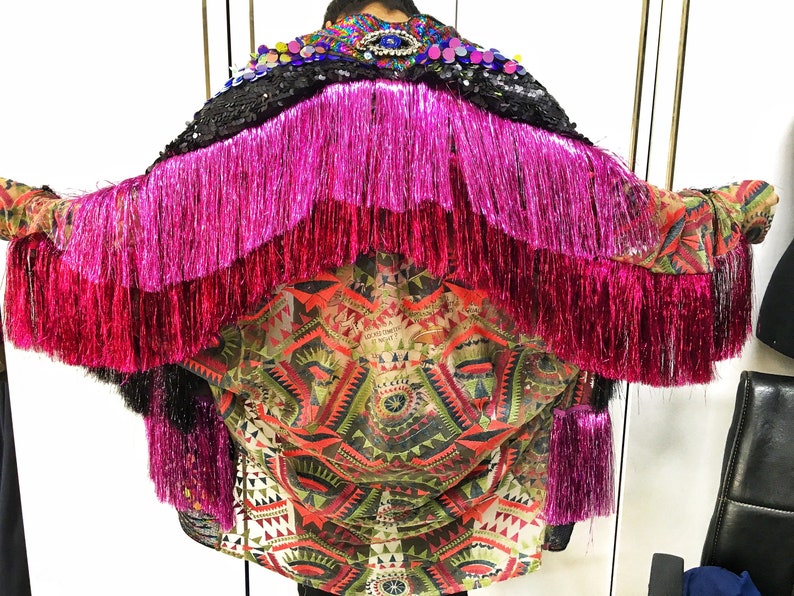Tinsel Fringe Kimono Rainbow Jacket Rave Outfit Party Festival Etsy