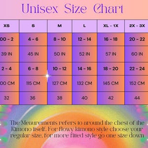 May include: A unisex size chart with measurements for jackets. The chart includes US, UK, and European sizes, along with jacket circumference in inches and centimeters. The chart ranges from XS to 5X, with measurements from 39 inches to 70 inches.