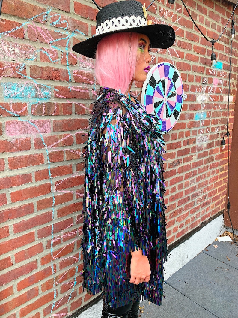 Tinsel jacket iridescent kimono sequin kimono rave jacket halloween jacket sequin duster Festival jacket holographic jacket sequin blazer image 7