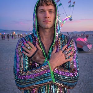 Holographic Rainbow Jacket Sequin Colorful Costume unicorn iridescent Rave outfit party Music festival disco Tulum carnival mermaid fairy