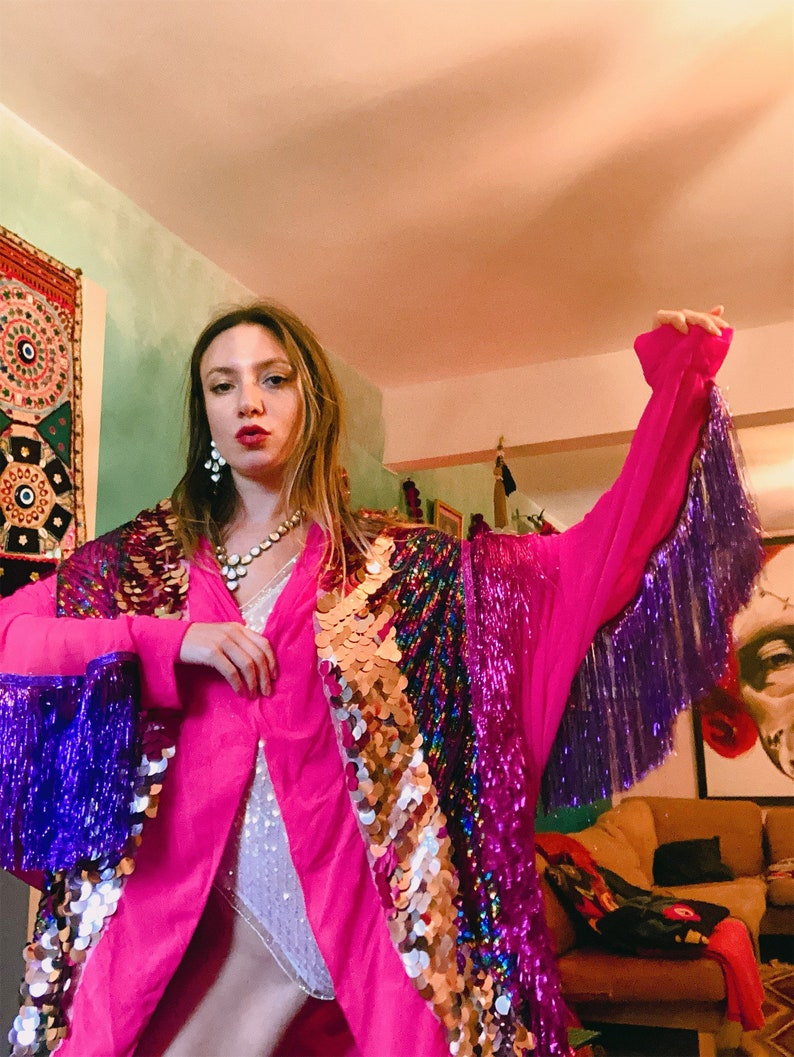 Tinsel Fringe Kimono Rainbow Jacket Rave Outfit Party Festival Etsy