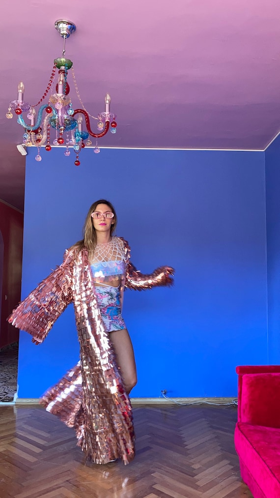 Pink Cowgirl Jacket, pink sequin jacket, sequin bolero jacket, cropped jacket, long sequin robe, cropped sequin top, baby gender party