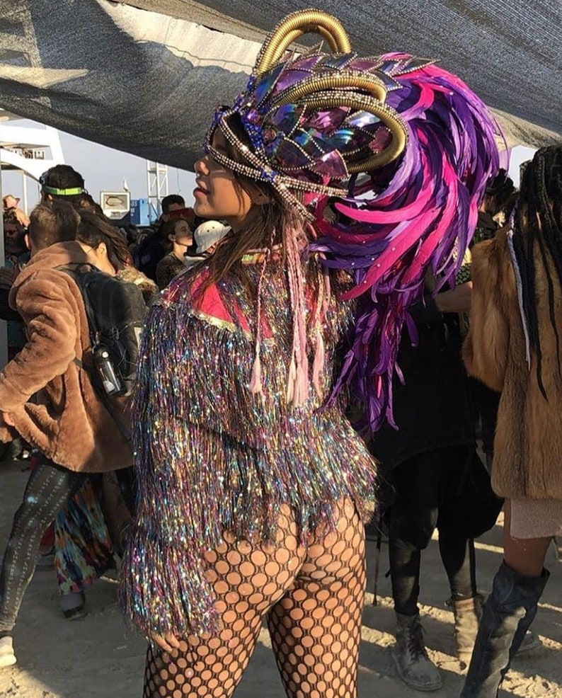 Rainbow Tinsel Fringe Jacket Costume Rave Outfit Party Etsy