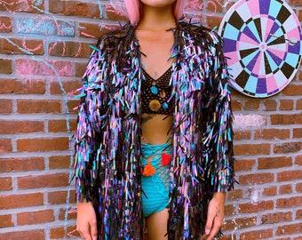 Party Girl Gift for Raver Gifts for Her Babe Burner Gifts Burning Man Outfit Unique Gift Shimmering Jacket Sparkly Kimono Shiny Duster Rave