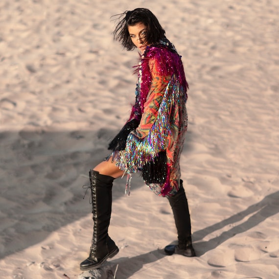 Super Sonic Kimono with Tinsel Fringes & Sequins Etsy