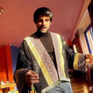 Oriental Disco style, Halloween Jacket, desert party outfit, oriental man costume, moroccan tile jacket, mandala kimono mens, plus size image 5