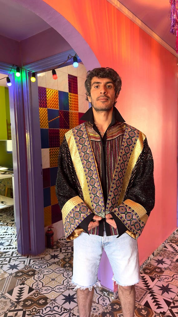 Oriental Disco style, Halloween Jacket, desert party outfit, oriental man costume, moroccan tile jacket, mandala kimono mens, plus size