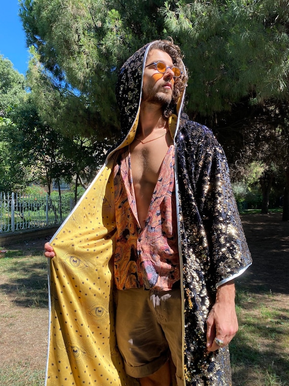 Rave Kimono, Mens Sequin Jacket, Sequin Kimono, Burningman Outfit