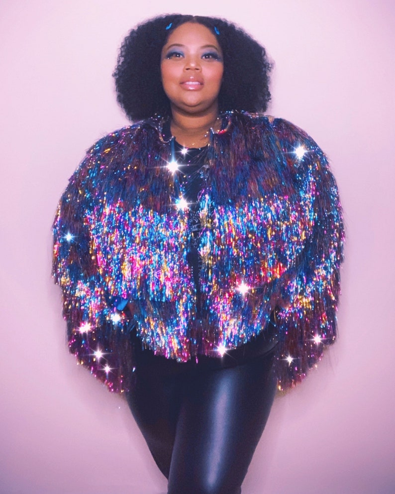 Rainbow Tinsel Fringe Jacket Costume Rave Outfit Party Etsy