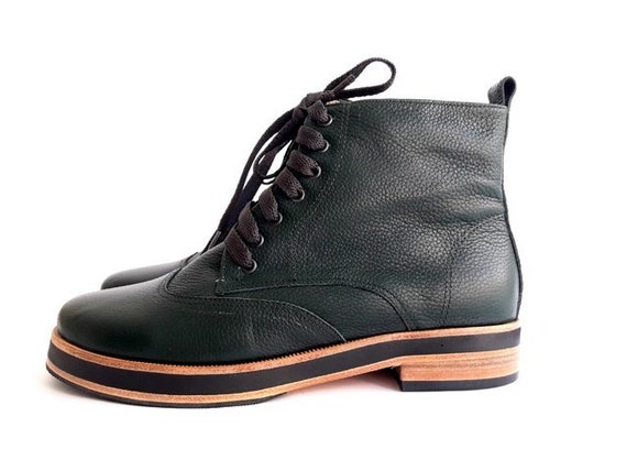 VESTA Verde Zapatos Borcegos de Cuero Verde Militar. | Etsy México