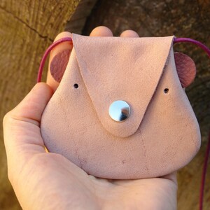 Kleiner 2 in 1 Ökoleder Brustbeutel Bär Tierkopf (ca. 8,5 cm Durchmesser) / Kinder Portemonnaie