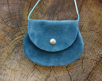 2 in 1 neck pouch / bag made of suede in dark turquoise (petrol)