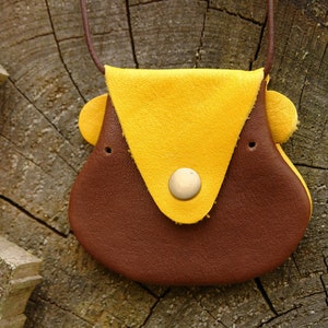 Kleiner 2 in 1 Ökoleder Brustbeutel Bär Tierkopf (ca. 8,5 cm Durchmesser) / Kinder Portemonnaie