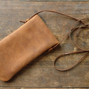 2 in 1 mobile phone bag for max. 16.7 x 8.1 cm mobile phones made of brown leather in an antique look / antique look for hanging around your neck image 4