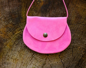 2 in 1 neck pouch / bag made of pink calf nubuck leather