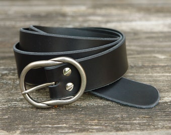 Approx. 3.9 cm wide interchangeable belt made of genuine leather in black with silver double buckle / belt buckle (39SM2)