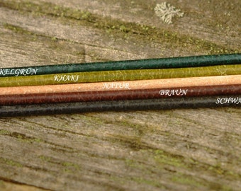 1m rundes Lederband aus vegetabil (pflanzlich) gegerbtem Rindsleder in diversen schlichten Farben, Stärke ca. 1,8 mm