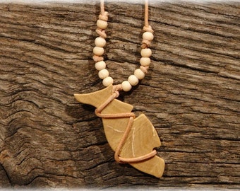 Wooden pendant with wooden beads, unique piece 2