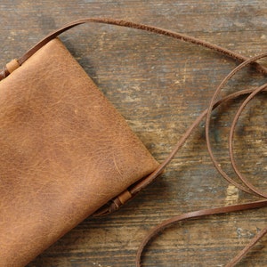 2 in 1 mobile phone bag for max. 16.7 x 8.1 cm mobile phones made of brown leather in an antique look / antique look for hanging around your neck image 5