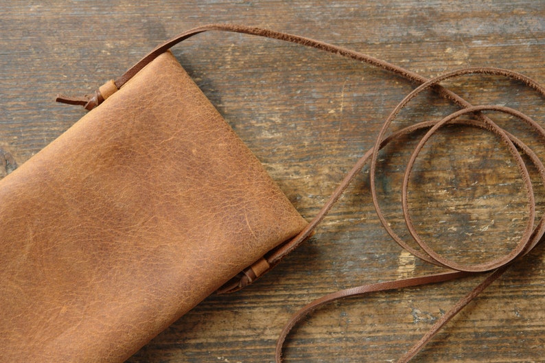 2 in 1 mobile phone bag for max. 16.7 x 8.1 cm mobile phones made of brown leather in an antique look / antique look for hanging around your neck image 5