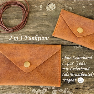 2 in 1 Funktion: Kartenetui / Brustbeutel aus braunem Leder in Antikoptik / Antiklook in 2 verschiedenen Größen